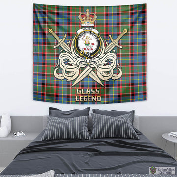 Glass Tartan Tapestry with Clan Crest and the Golden Sword of Courageous Legacy - Tartan Vibes Clothing