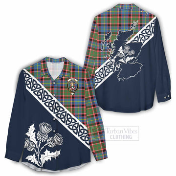 Glass Tartan Women's Casual Shirt Featuring Thistle and Scotland Map - Tartan Vibes Clothing