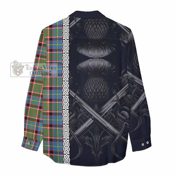 Glass Tartan Women's Casual Shirt with Family Crest Cross Sword Thistle Celtic Vibes - Tartan Vibes Clothing