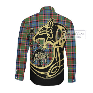Glass Tartan Long Sleeve Button Shirt with Family Crest Celtic Wolf Style Men's Shirt - Tartan Vibes Clothing