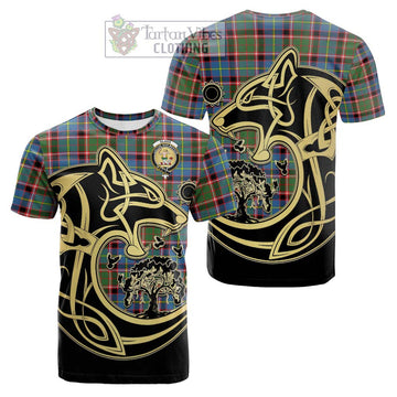Glass Tartan Cotton T-shirt with Family Crest Celtic Wolf Style