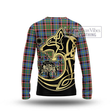 Glass Tartan Long Sleeve T-Shirt with Family Crest Celtic Wolf Style - Tartan Vibes Clothing