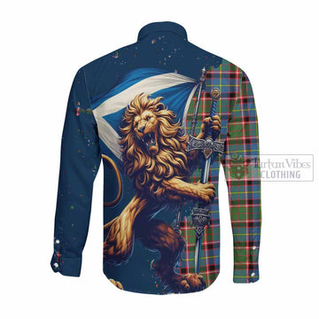 Glass Tartan Family Crest Long Sleeve Button Shirt with Scottish Majestic Lion Men's Shirt - Tartan Vibes Clothing
