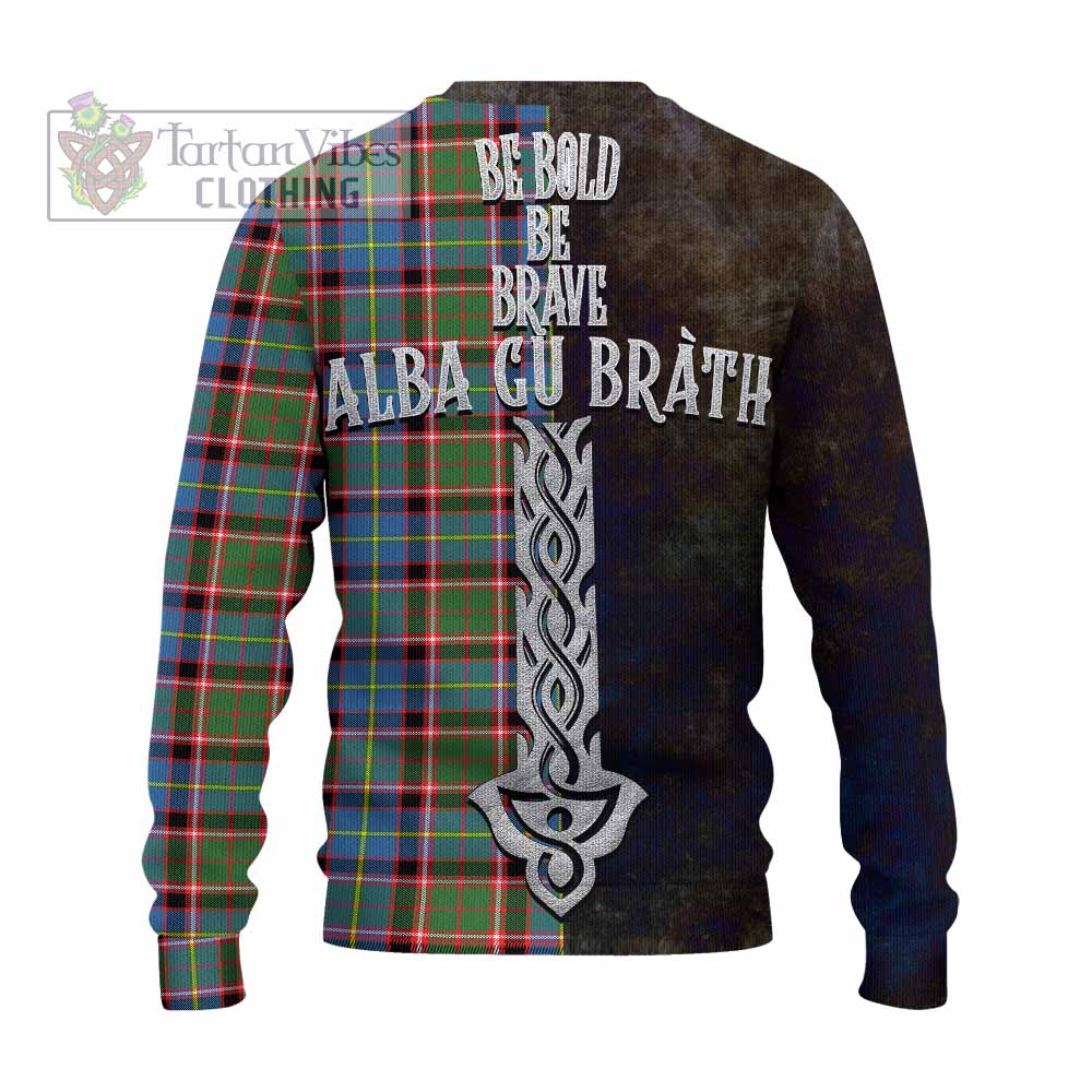 Tartan Vibes Clothing Glass Tartan Family Crest Knitted Sweater Alba Gu Brath Be Brave Lion Ancient Style