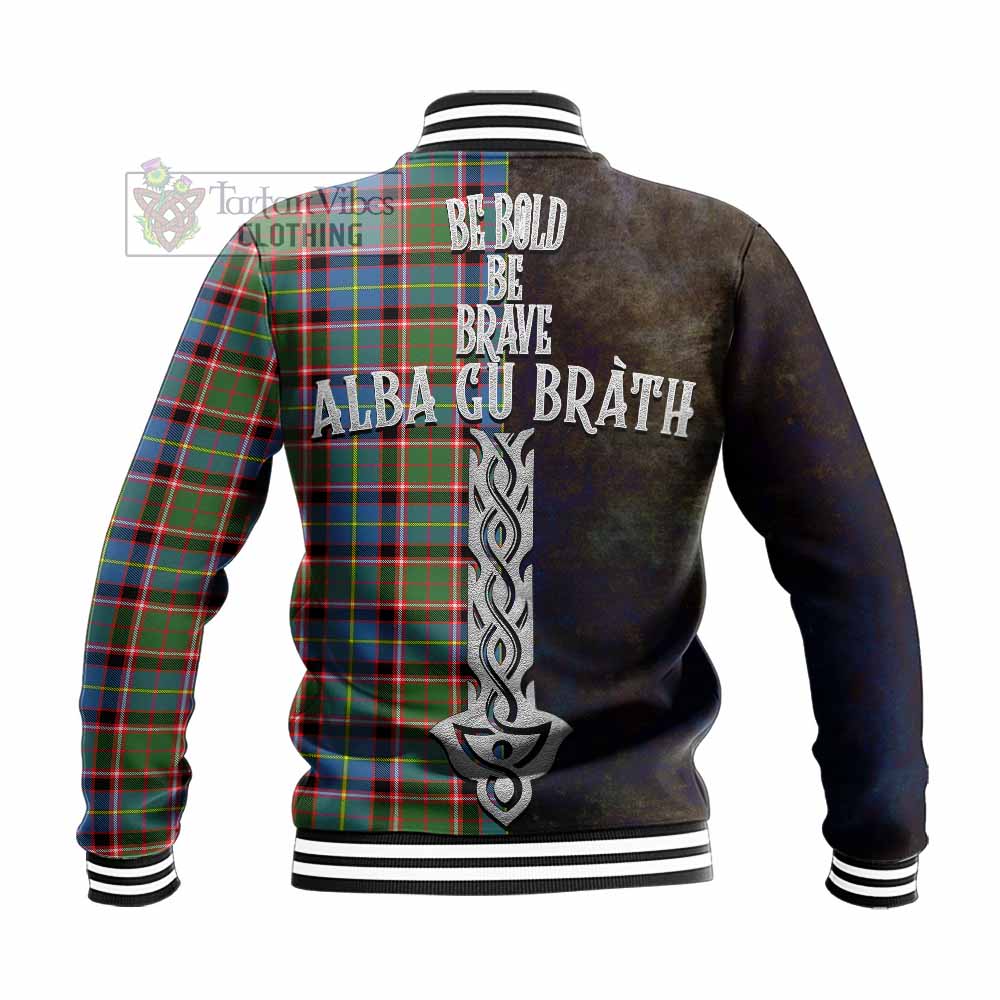 Tartan Vibes Clothing Glass Tartan Family Crest Baseball Jacket Alba Gu Brath Be Brave Lion Ancient Style