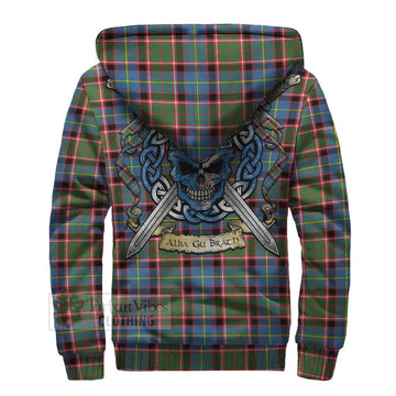 Glass Tartan Sherpa Hoodie with Family Crest Celtic Skull Style - Tartan Vibes Clothing