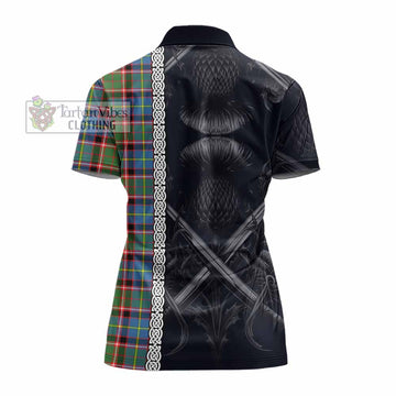Glass Tartan Women's Polo Shirt with Family Crest Cross Sword Thistle Celtic Vibes - Tartan Vibes Clothing