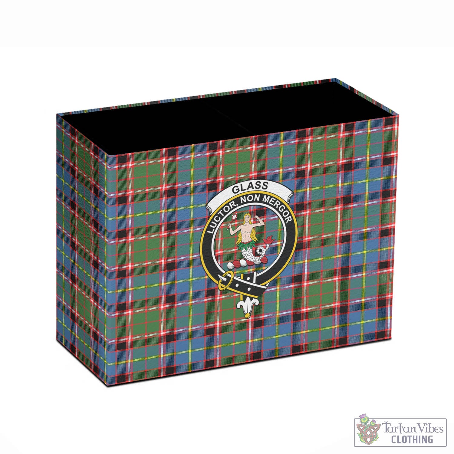Glass Tartan Pen Holder with Family Crest - Tartan Vibes Clothing