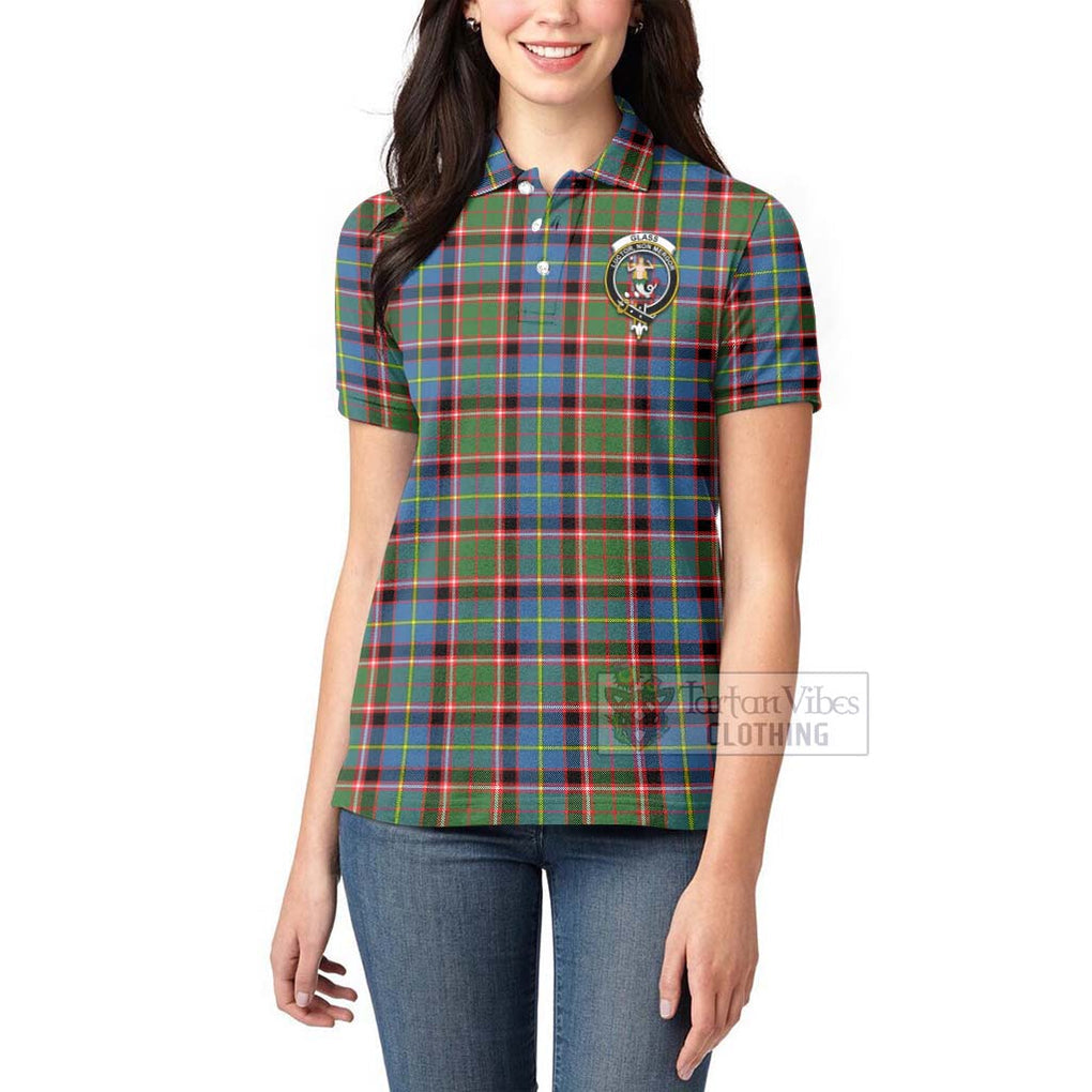Glass Tartan Women's Polo Shirt with Family Crest Celtic Skull Style - Tartan Vibes Clothing