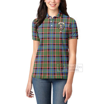 Glass Tartan Women's Polo Shirt with Family Crest Celtic Skull Style - Tartan Vibes Clothing