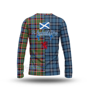 Glass Tartan Long Sleeve T-Shirt Happy St. Andrew's Day Half Tartan Style - Tartan Vibes Clothing