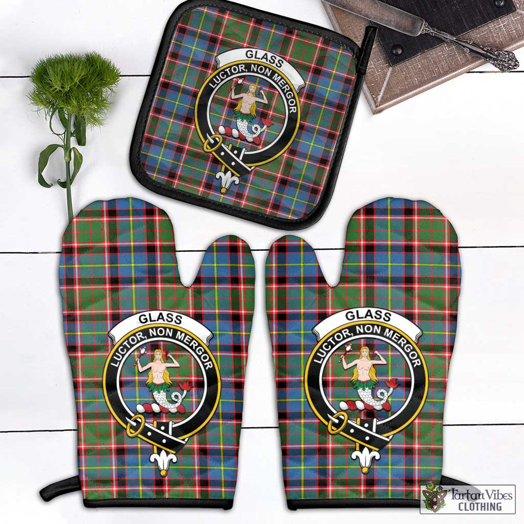 Glass Tartan Combo Oven Mitt & Pot-Holder with Family Crest Black - Tartan Vibes Clothing