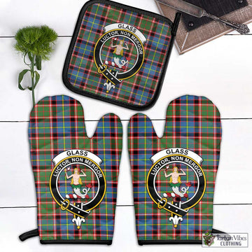 Glass Tartan Combo Oven Mitt & Pot-Holder with Family Crest - Tartan Vibes Clothing
