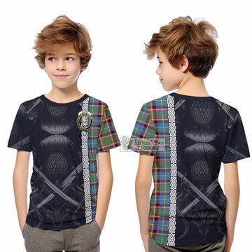 Glass Tartan Kid T-Shirt with Family Crest Cross Sword Thistle Celtic Vibes - Tartan Vibes Clothing