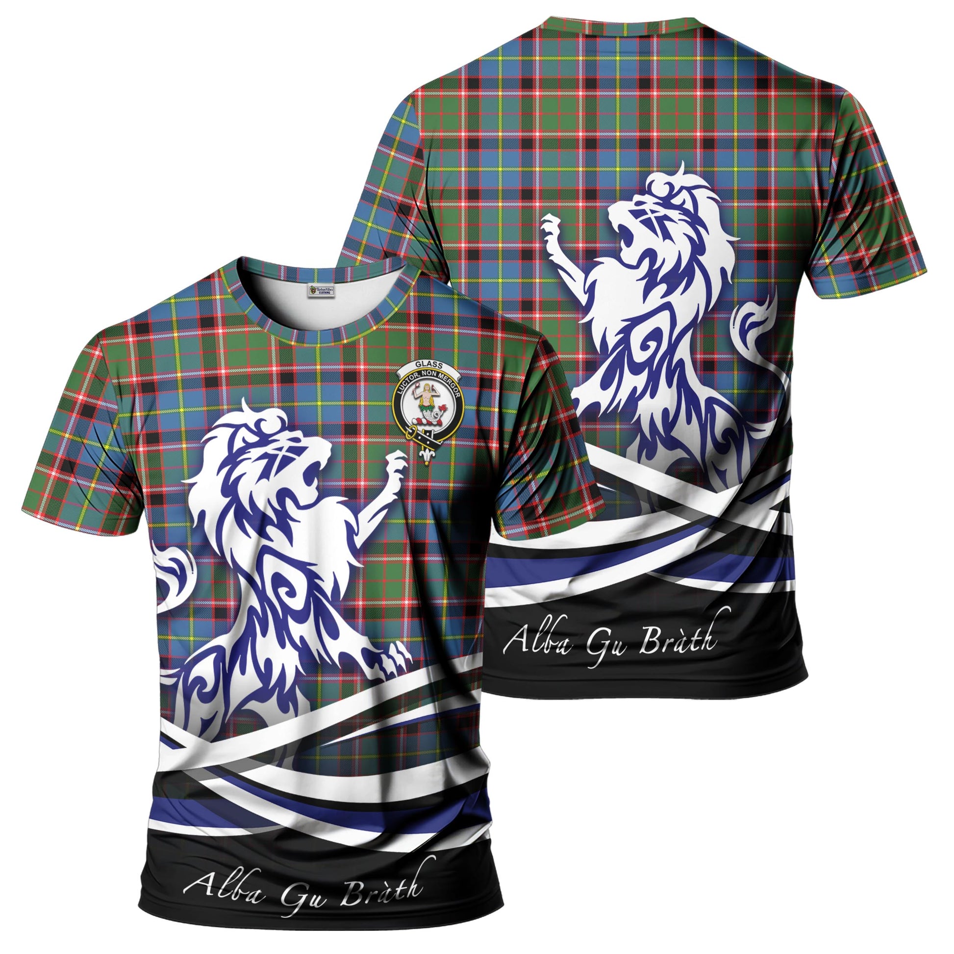 Glass Tartan T-Shirt with Alba Gu Brath Regal Lion Emblem - Tartan Vibes Clothing