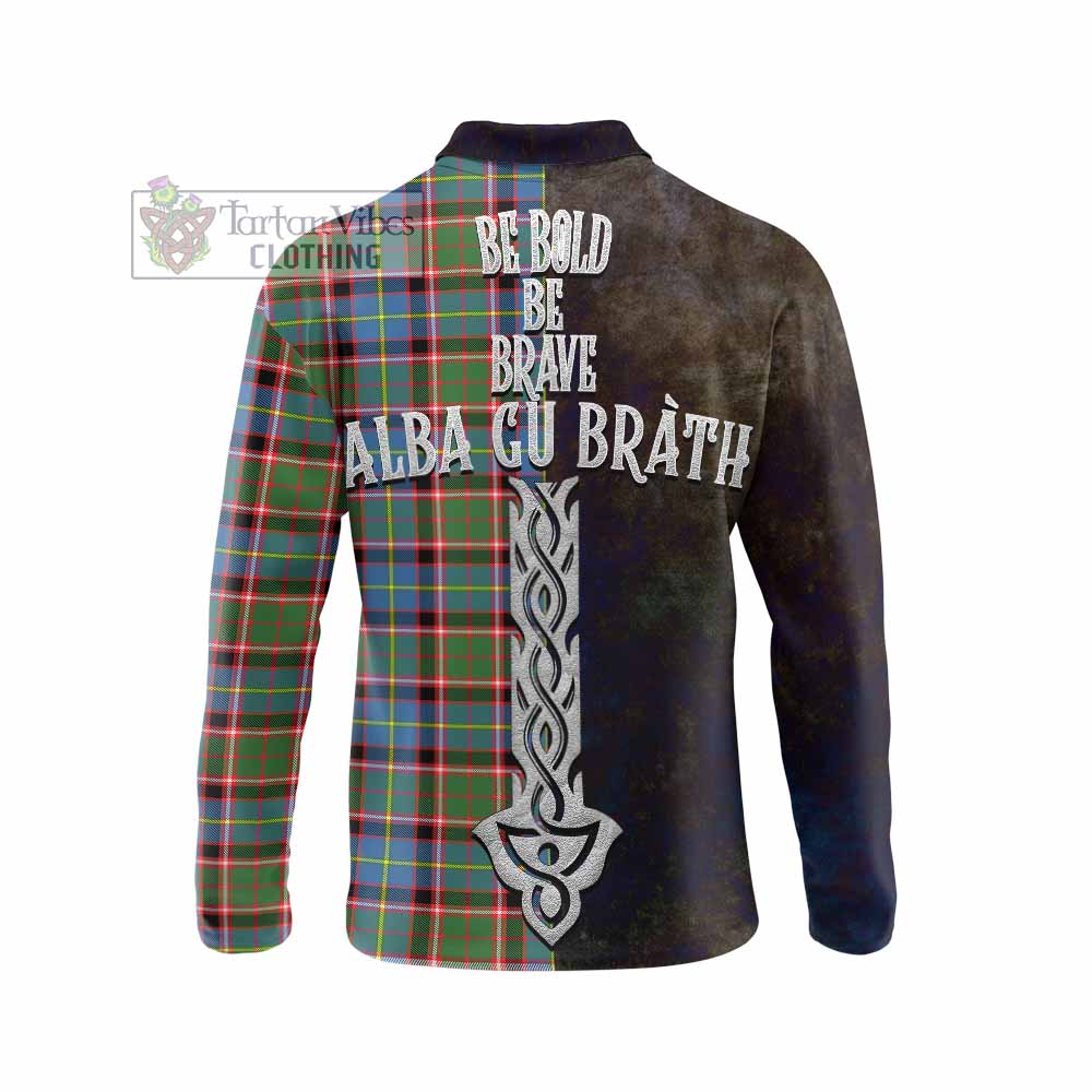 Tartan Vibes Clothing Glass Tartan Family Crest Long Sleeve Polo Shirt Alba Gu Brath Be Brave Lion Ancient Style