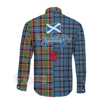 Glass Tartan Long Sleeve Button Shirt Happy St. Andrew's Day Half Tartan Style Men's Shirt - Tartan Vibes Clothing
