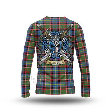 Glass Tartan Long Sleeve T-Shirt with Family Crest Celtic Skull Style - Tartan Vibes Clothing
