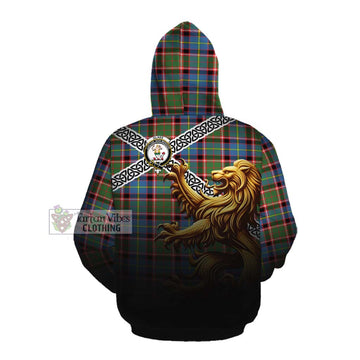 Glass Crest Tartan Cotton Hoodie with Golden Lion Emblem Celtic Style Pullover Hoodie - Tartan Vibes Clothing
