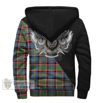 Glass Tartan Sherpa Hoodie with Family Crest and Military Logo Style - Tartan Vibes Clothing