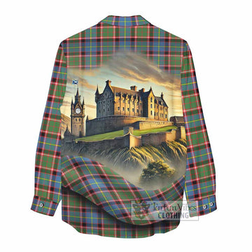Glass Tartan Family Crest Women's Casual Shirt with Scottish Ancient Castle Style - Tartan Vibes Clothing