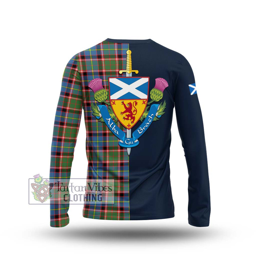 Glass Tartan Long Sleeve T-Shirt Alba with Scottish Lion Royal Arm Half Style - Tartan Vibes Clothing