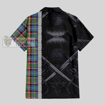 Glass Tartan Hawaiian Shirt with Family Crest Cross Sword Thistle Celtic Vibes - Tartan Vibes Clothing