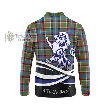 Glass Tartan Long Sleeve Polo Shirt with Alba Gu Brath Regal Lion Emblem - Tartan Vibes Clothing