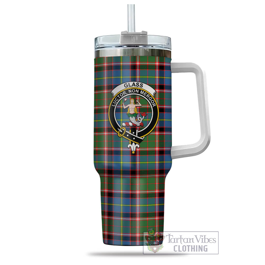 Glass Tartan Tumbler with Handle with Family Crest - Tartan Vibes Clothing