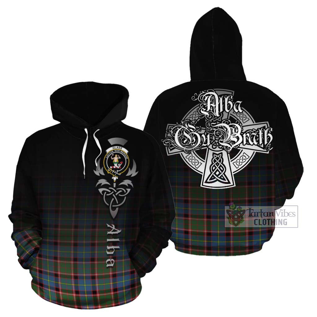 Tartan Vibes Clothing Glass Tartan Cotton Hoodie Featuring Alba Gu Brath Family Crest Celtic Inspired
