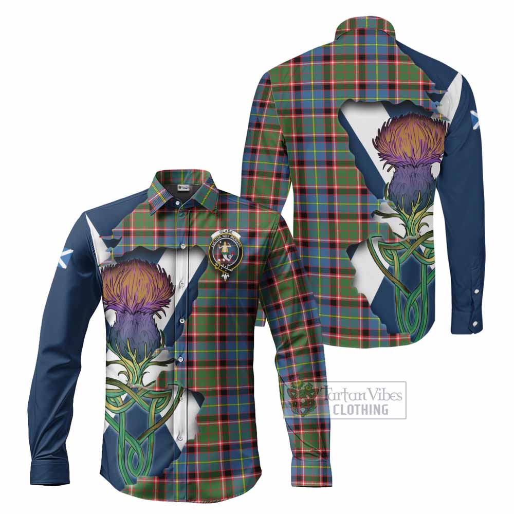 Tartan Vibes Clothing Glass Tartan Family Crest Long Sleeve Button Shirt Scottish Thistle Celtic Inspired