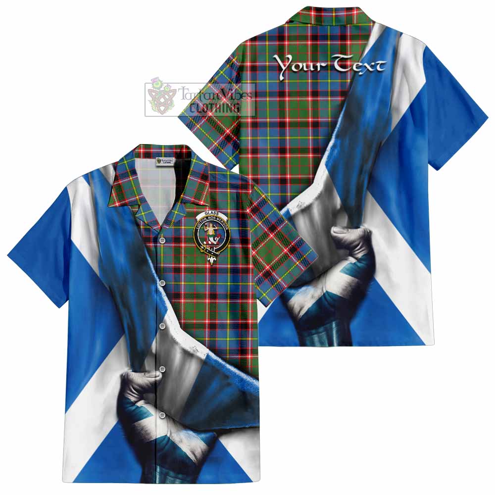 Tartan Vibes Clothing Glass Tartan Short Sleeve Button Shirt with Family Crest Scotland Patriotic Style