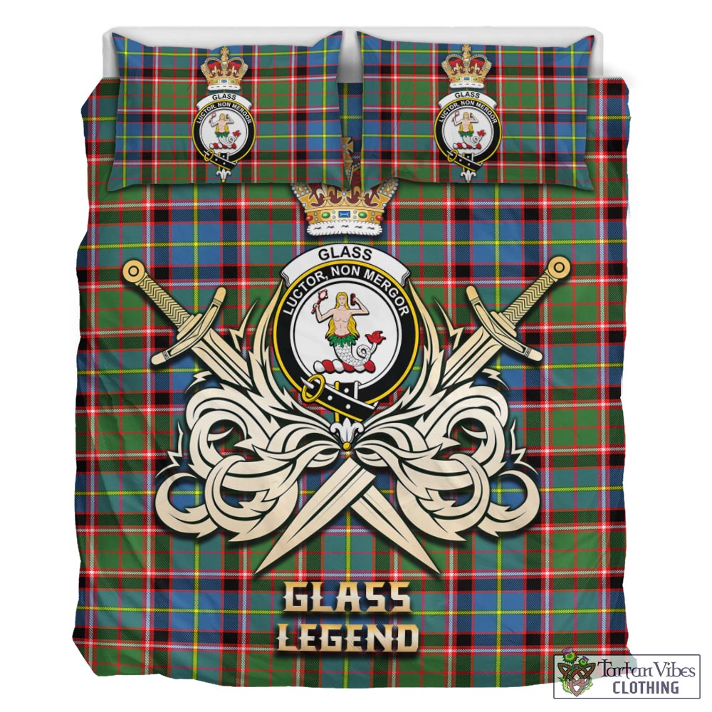 Tartan Vibes Clothing Glass Tartan Bedding Set with Clan Crest and the Golden Sword of Courageous Legacy