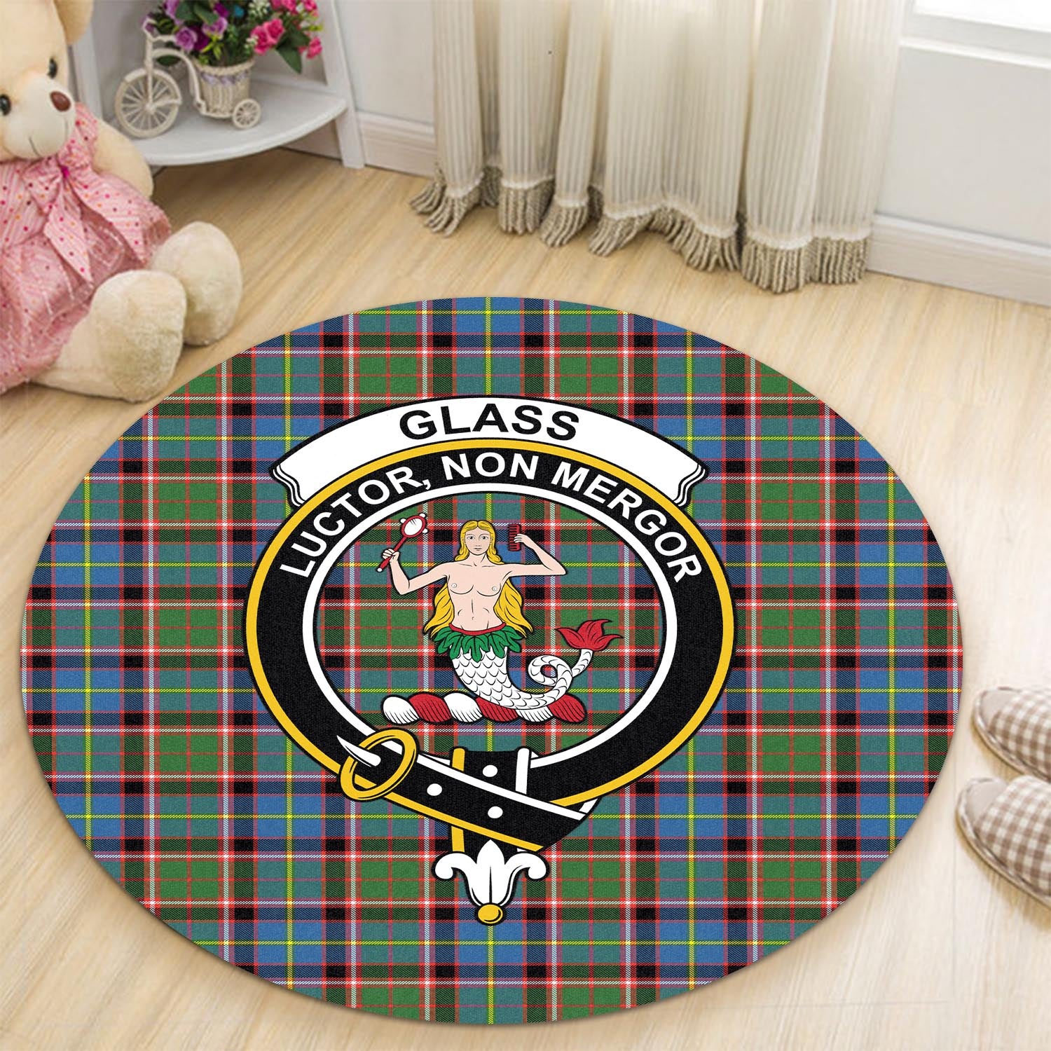 Glass Tartan Round Rug with Family Crest - Tartan Vibes Clothing