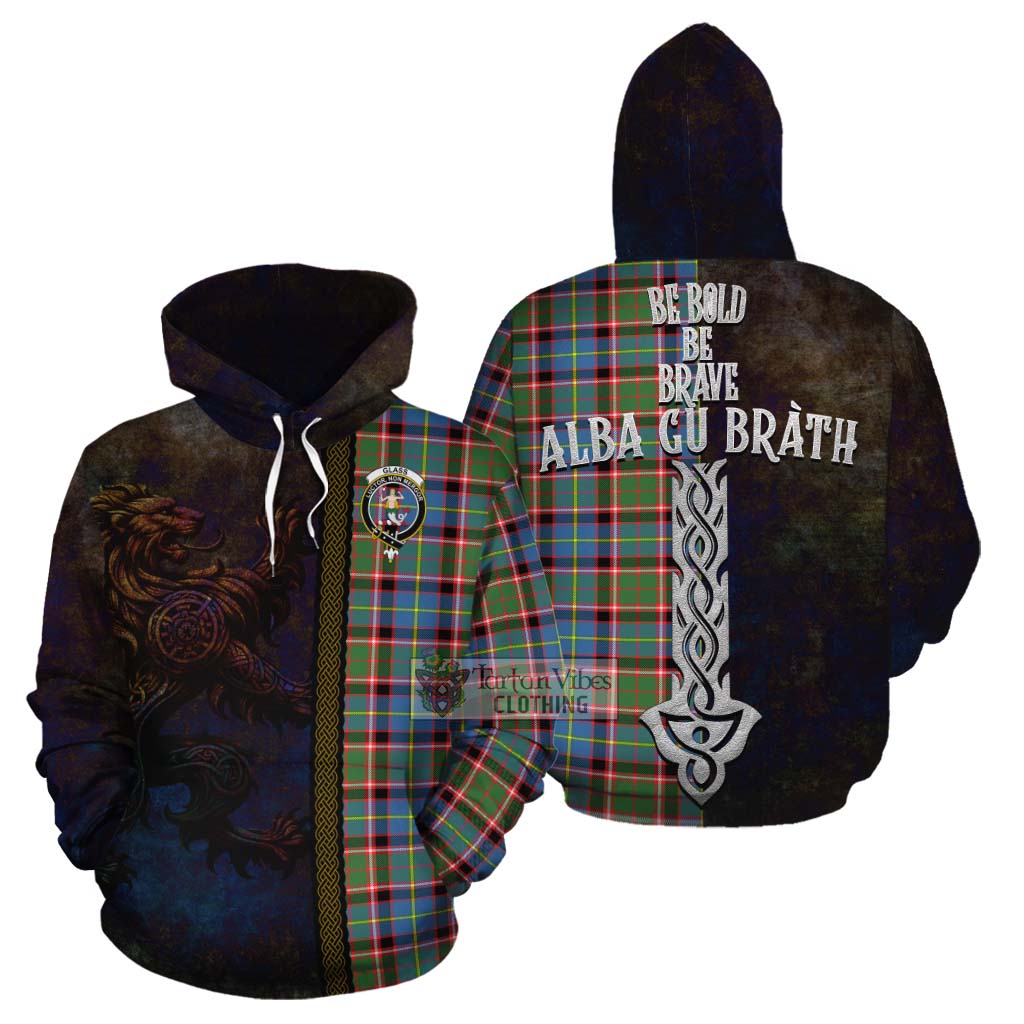 Tartan Vibes Clothing Glass Tartan Family Crest Cotton Hoodie Alba Gu Brath Be Brave Lion Ancient Style