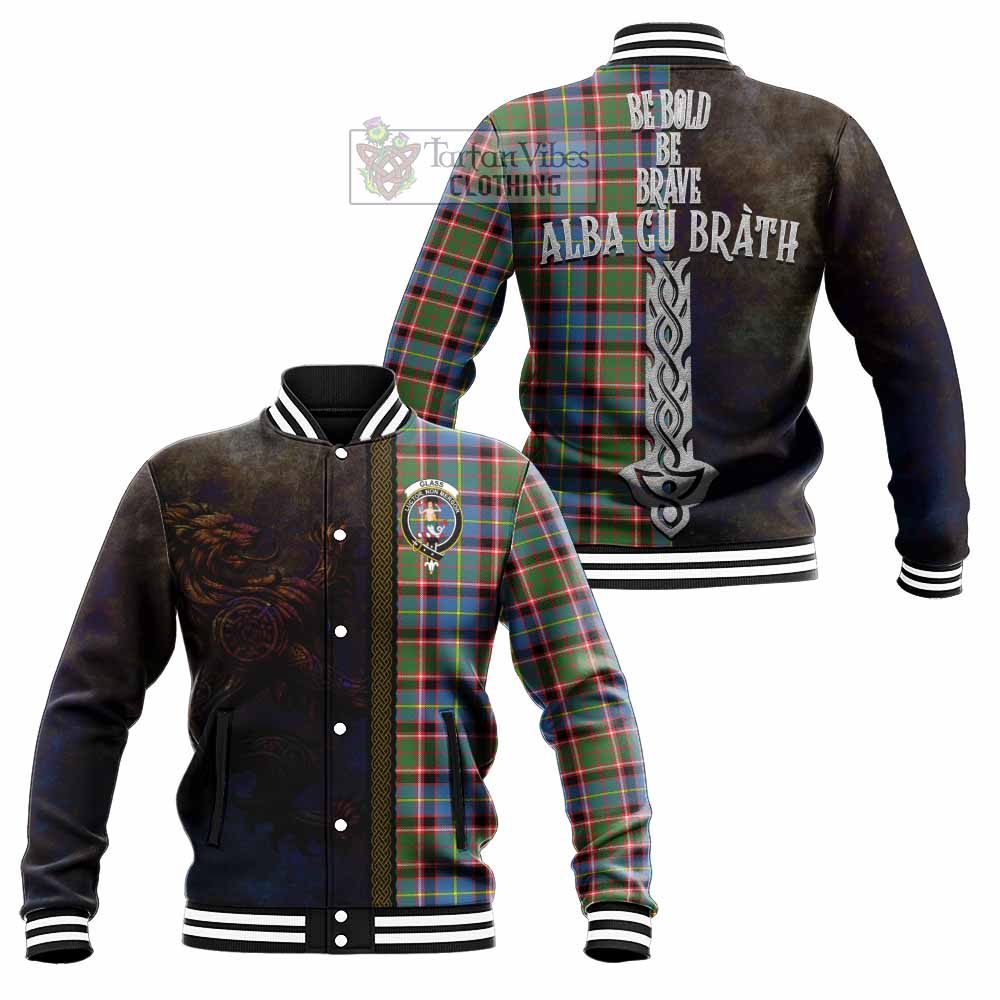 Tartan Vibes Clothing Glass Tartan Family Crest Baseball Jacket Alba Gu Brath Be Brave Lion Ancient Style