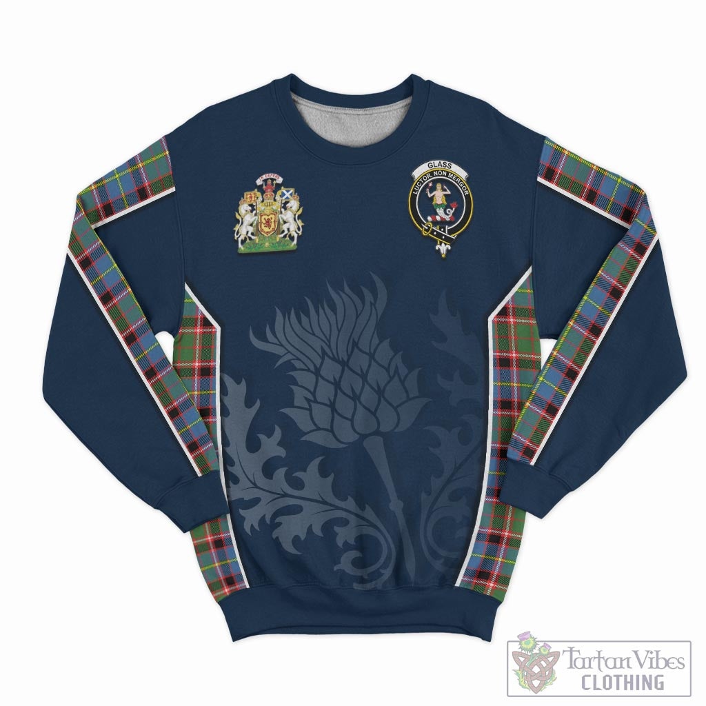 Glass Tartan Sweatshirt with Family Crest and Scottish Thistle Vibes Sport Style - Tartan Vibes Clothing