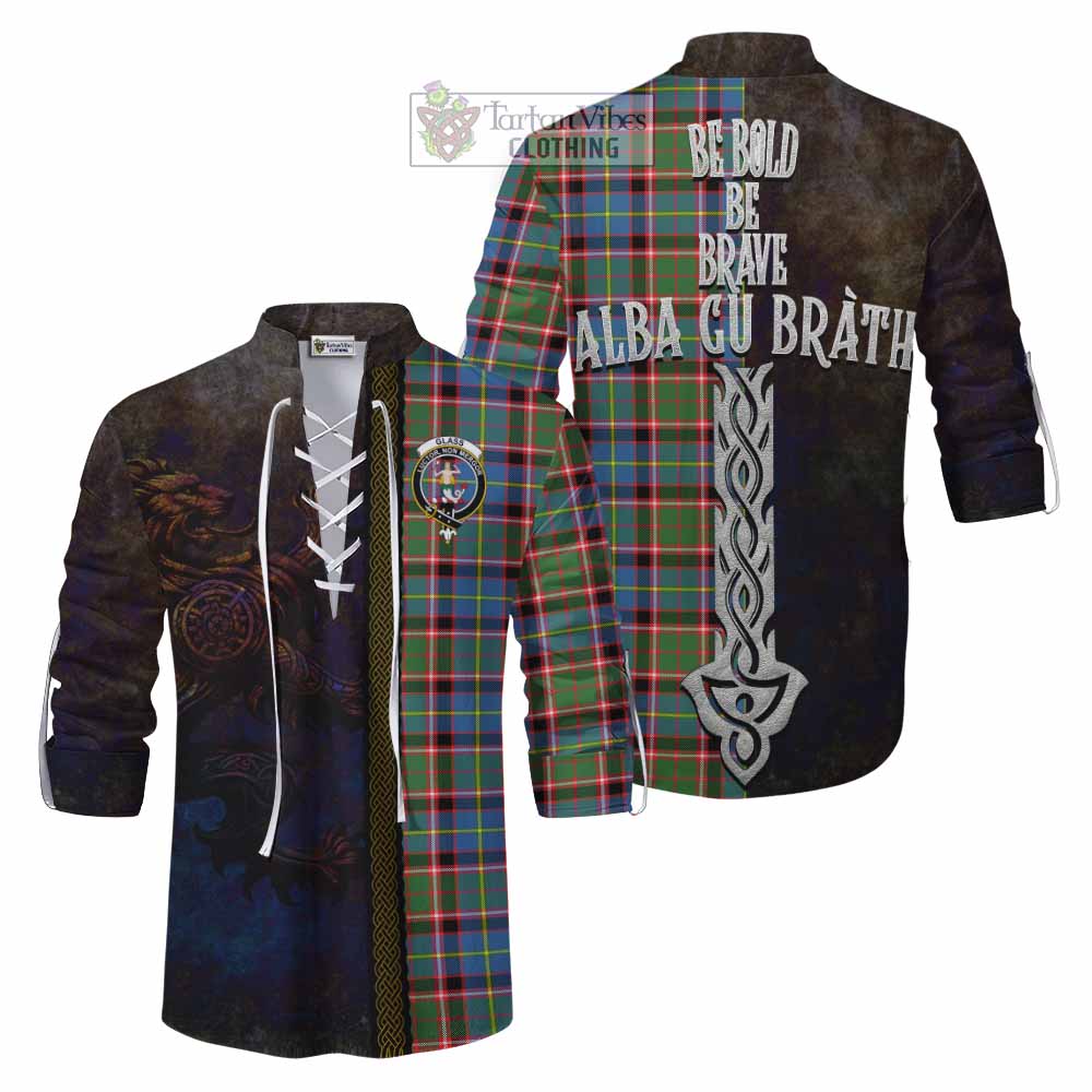 Tartan Vibes Clothing Glass Tartan Family Crest Ghillie Kilt Shirt Alba Gu Brath Be Brave Lion Ancient Style