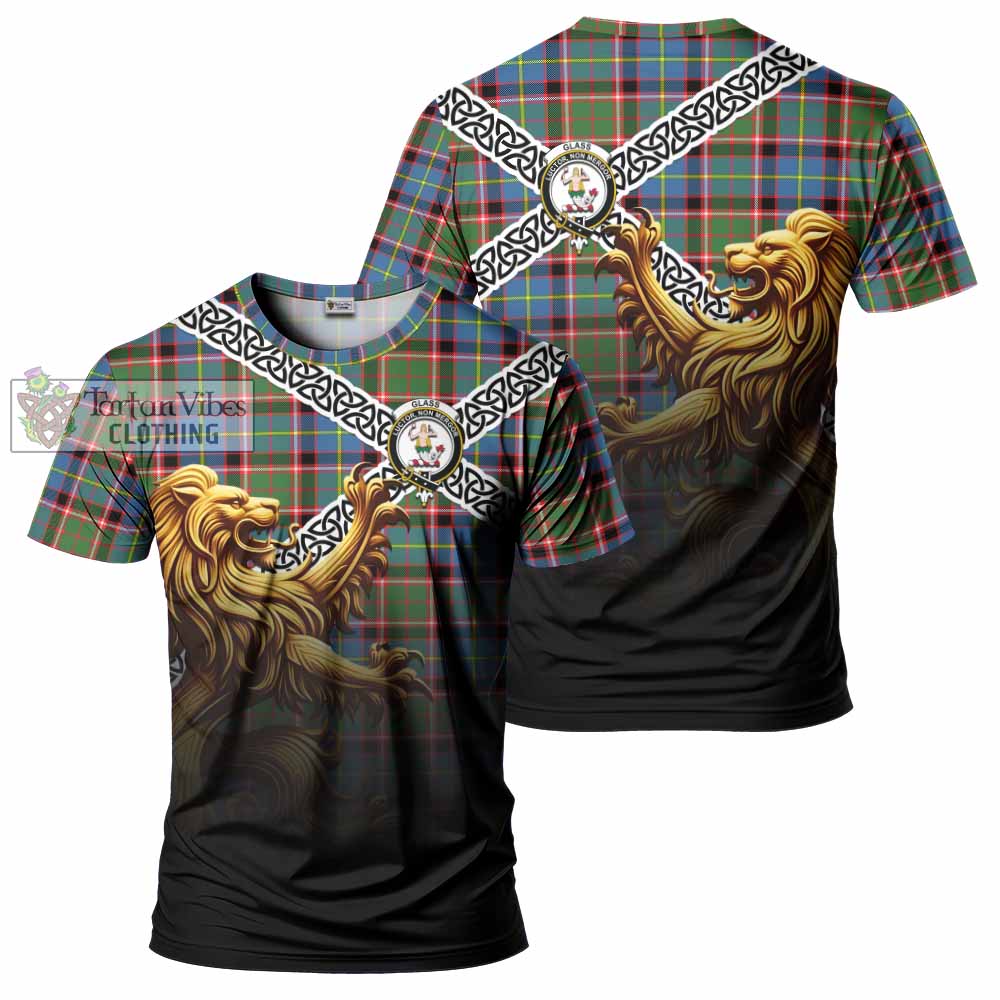 Glass Crest Tartan T-Shirt with Golden Lion Emblem Celtic Style - Tartan Vibes Clothing