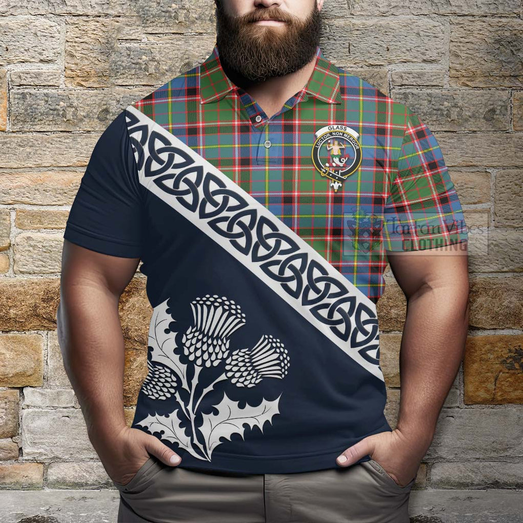 Glass Tartan Polo Shirt Featuring Thistle and Scotland Map - Tartanvibesclothing Store