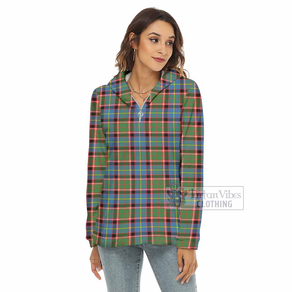 Glass Tartan Women's Borg Fleece Hoodie with Half Zip - Tartan Vibes Clothing