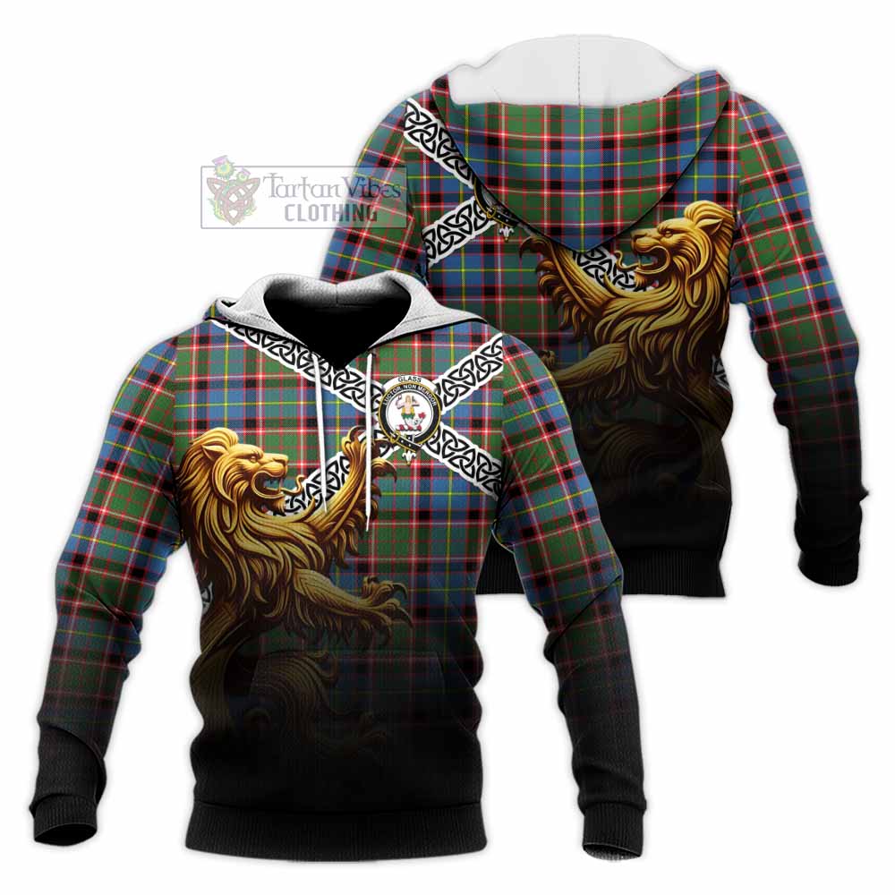 Glass Crest Tartan Knitted Hoodie with Golden Lion Emblem Celtic Style - Tartan Vibes Clothing