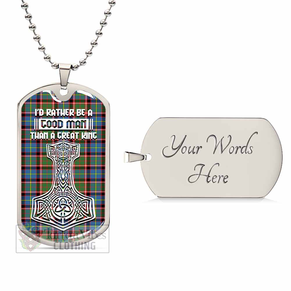 Glass Tartan Dog Tag Necklace Viking Mjolnir Style Silver Yes - Tartan Vibes Clothing
