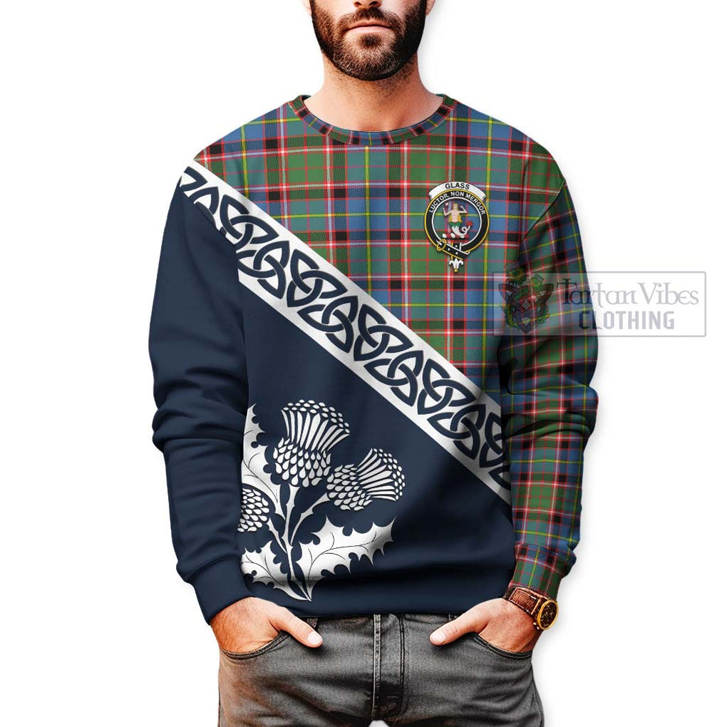 Glass Tartan Sweatshirt Featuring Thistle and Scotland Map - Tartan Vibes Clothing