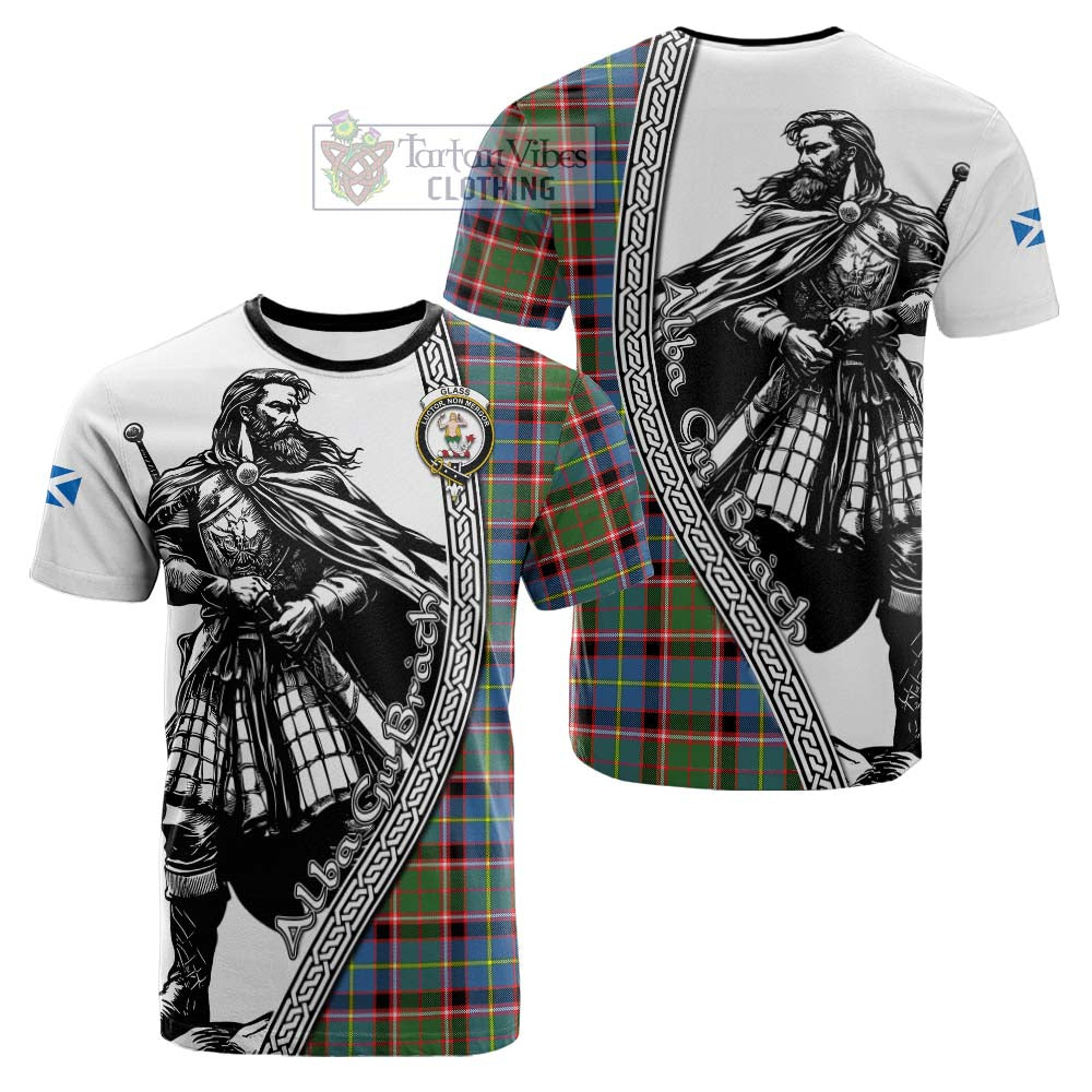 Glass Tartan Clan Crest Cotton T-shirt with Highlander Warrior Celtic Style - Tartan Vibes Clothing