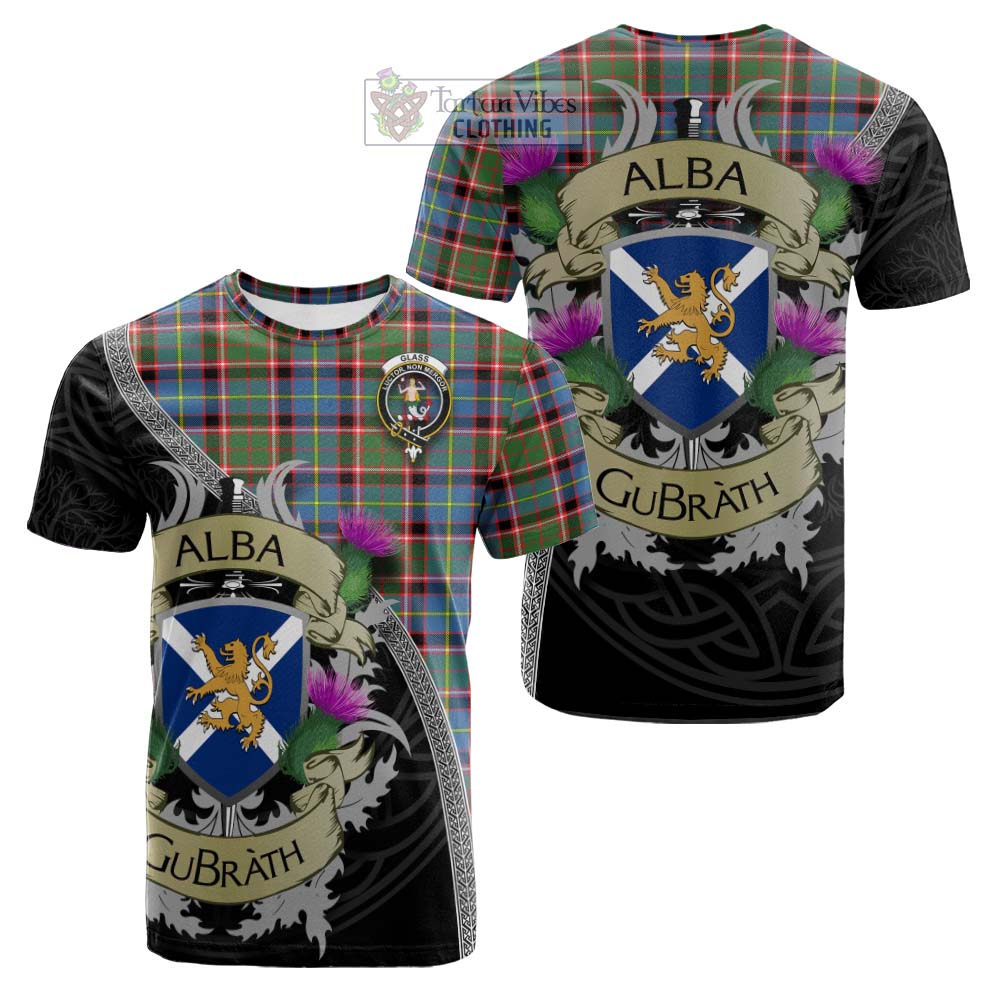 Tartan Vibes Clothing Glass Tartan Family Crest Cotton T-shirt Lion Rampant Royal Thistle Shield Celtic Inspired