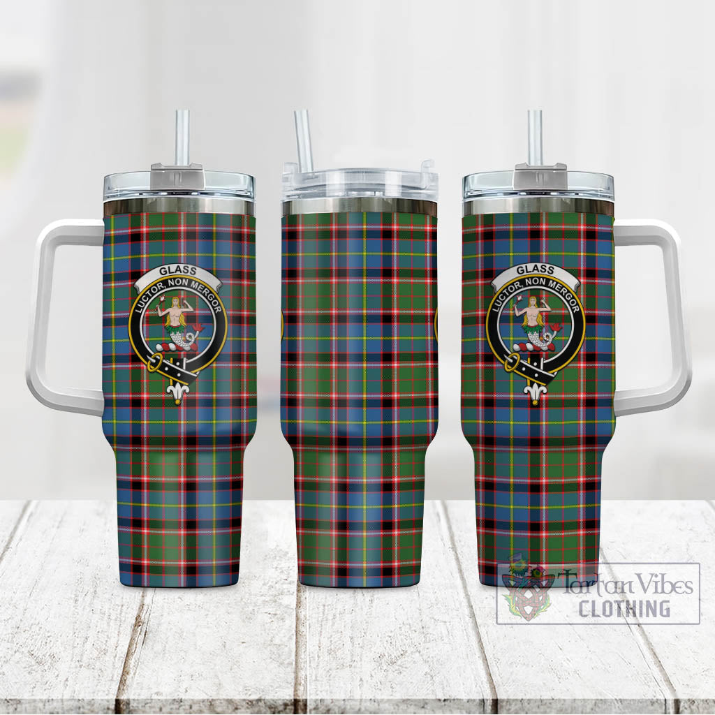 Glass Tartan Tumbler with Handle with Family Crest - Tartan Vibes Clothing