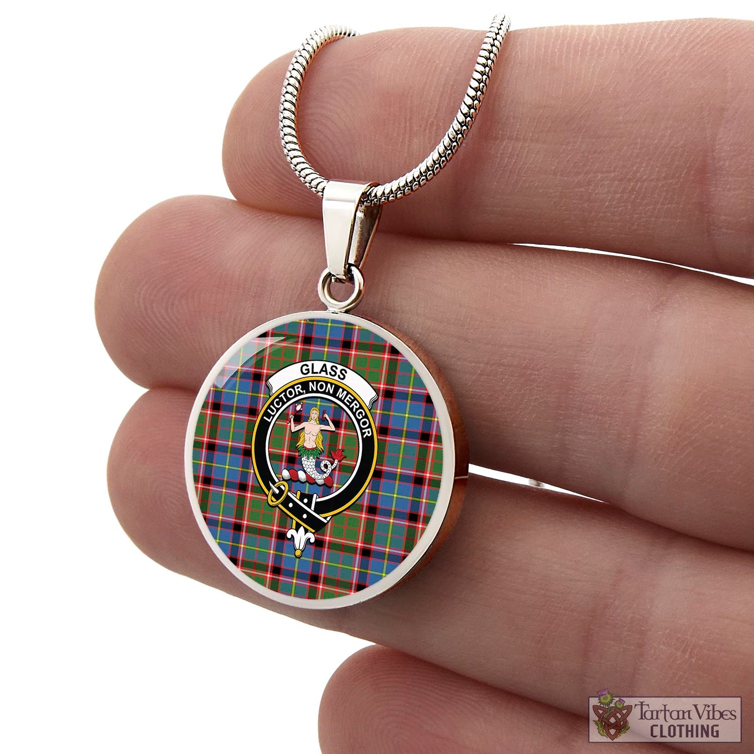 Glass Tartan Circle Necklace with Family Crest - Tartan Vibes Clothing