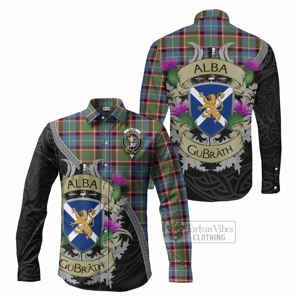 Glass Tartan Family Crest Long Sleeve Button Shirt Lion Rampant Royal Thistle Shield Celtic Inspired - Tartan Vibes Clothing