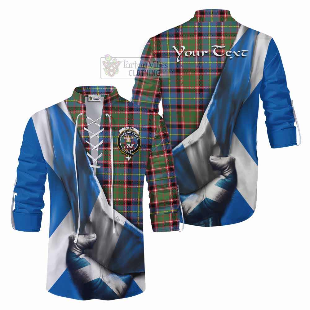 Tartan Vibes Clothing Glass Tartan Ghillie Kilt Shirt with Family Crest Scotland Patriotic Style